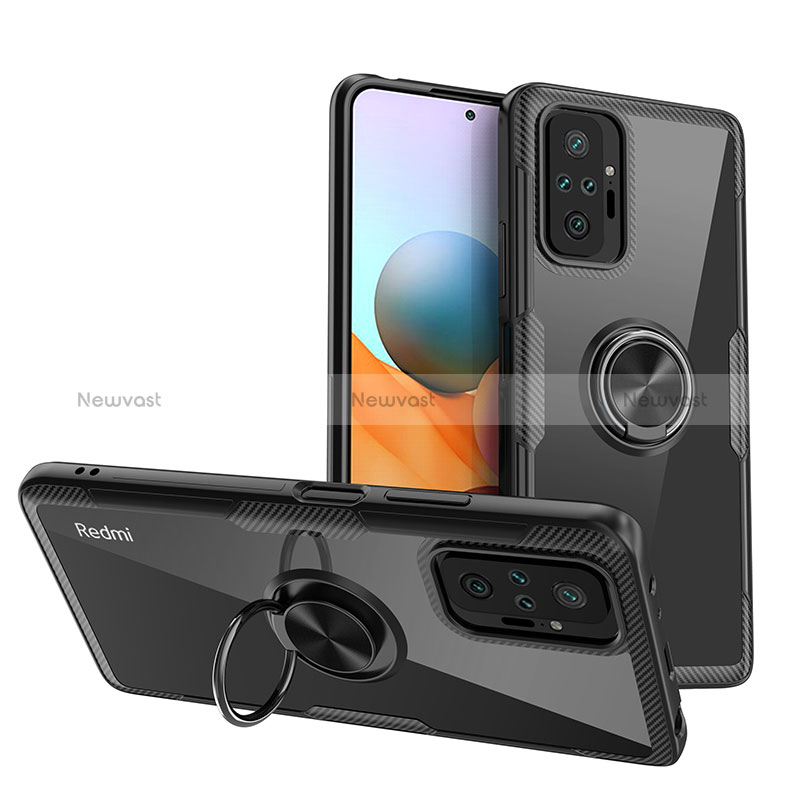 Ultra-thin Transparent TPU Soft Case Cover with Magnetic Finger Ring Stand ZL1 for Xiaomi Redmi Note 10 Pro 4G Black