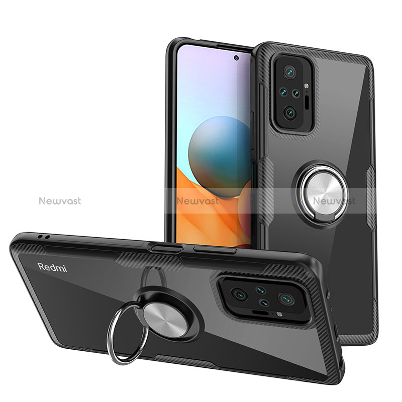 Ultra-thin Transparent TPU Soft Case Cover with Magnetic Finger Ring Stand ZL1 for Xiaomi Redmi Note 10 Pro 4G Silver and Black
