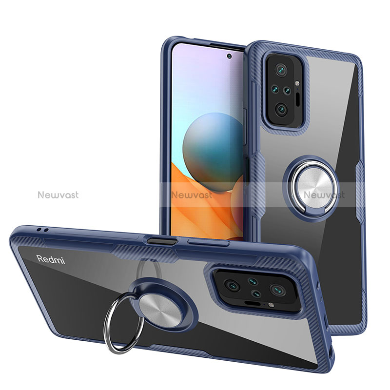 Ultra-thin Transparent TPU Soft Case Cover with Magnetic Finger Ring Stand ZL1 for Xiaomi Redmi Note 10 Pro 4G Silver and Blue