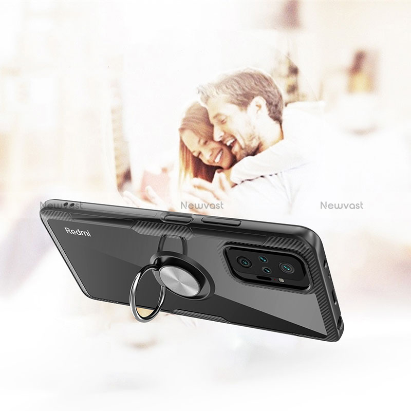 Ultra-thin Transparent TPU Soft Case Cover with Magnetic Finger Ring Stand ZL1 for Xiaomi Redmi Note 10 Pro Max