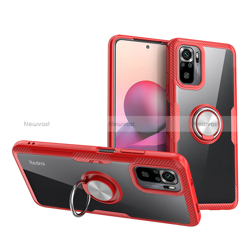 Ultra-thin Transparent TPU Soft Case Cover with Magnetic Finger Ring Stand ZL1 for Xiaomi Redmi Note 10S 4G Red