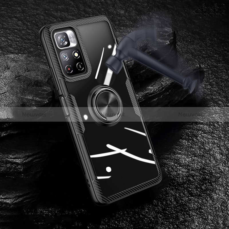 Ultra-thin Transparent TPU Soft Case Cover with Magnetic Finger Ring Stand ZL1 for Xiaomi Redmi Note 11 5G