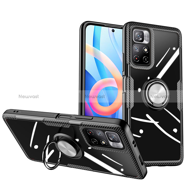 Ultra-thin Transparent TPU Soft Case Cover with Magnetic Finger Ring Stand ZL1 for Xiaomi Redmi Note 11 5G