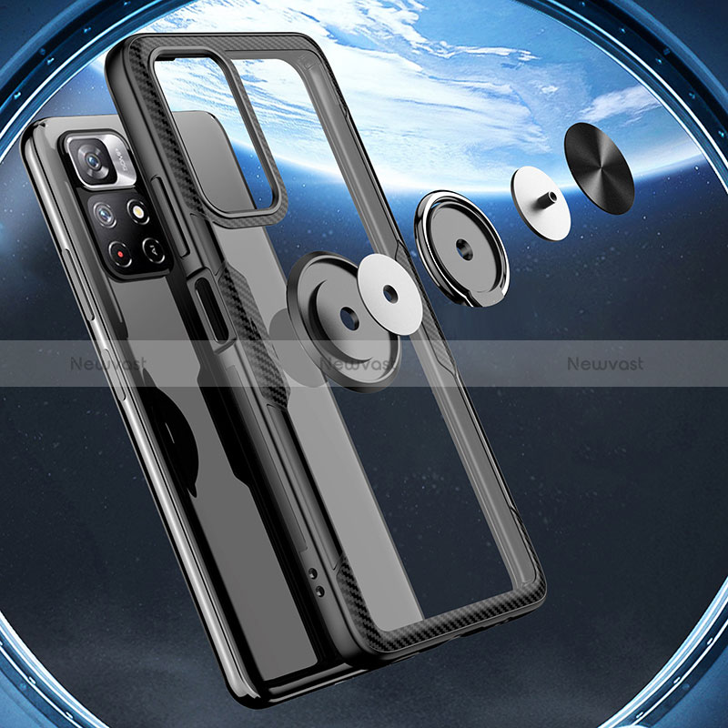 Ultra-thin Transparent TPU Soft Case Cover with Magnetic Finger Ring Stand ZL1 for Xiaomi Redmi Note 11T 5G