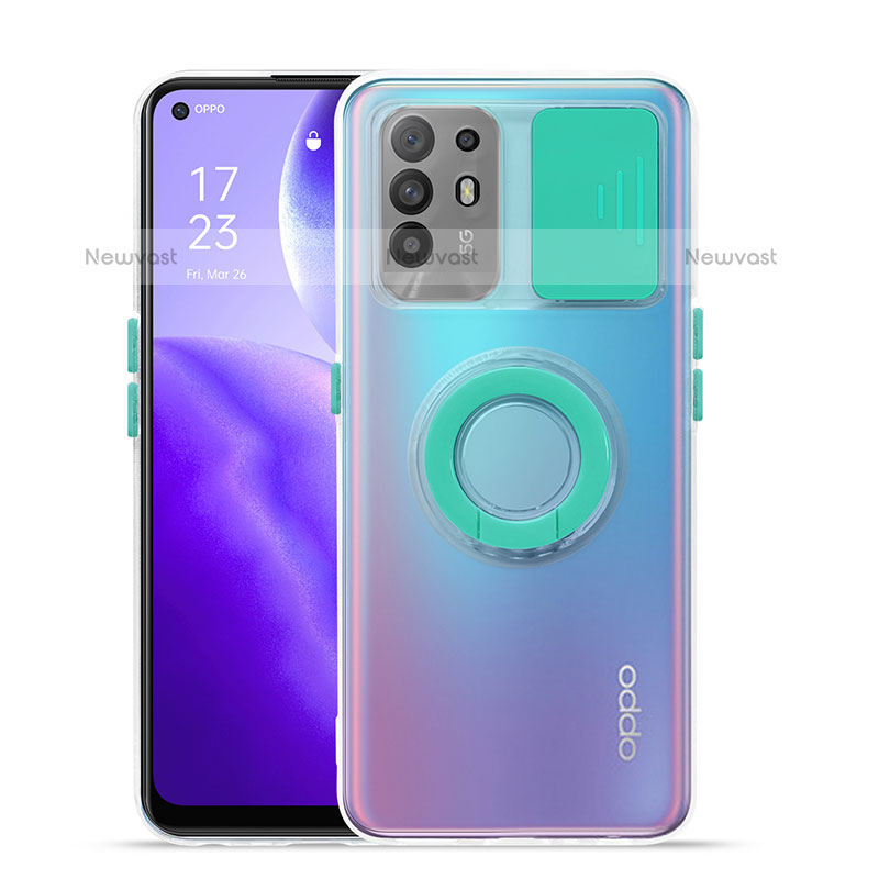 Ultra-thin Transparent TPU Soft Case Cover with Stand for Oppo A94 5G Cyan