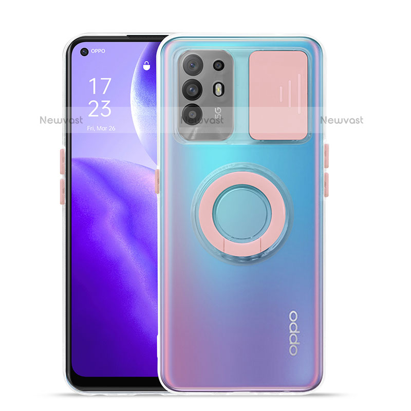Ultra-thin Transparent TPU Soft Case Cover with Stand for Oppo A94 5G Pink