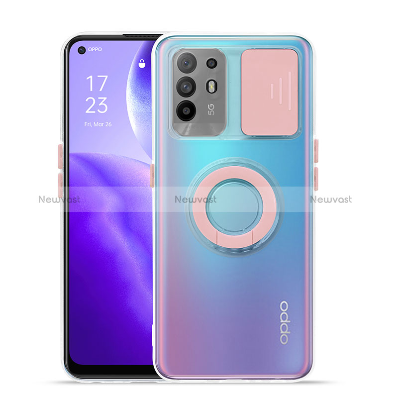 Ultra-thin Transparent TPU Soft Case Cover with Stand for Oppo Reno5 Z 5G Pink