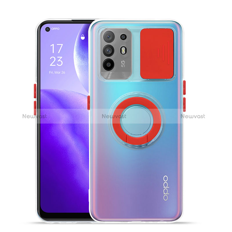 Ultra-thin Transparent TPU Soft Case Cover with Stand for Oppo Reno5 Z 5G Red