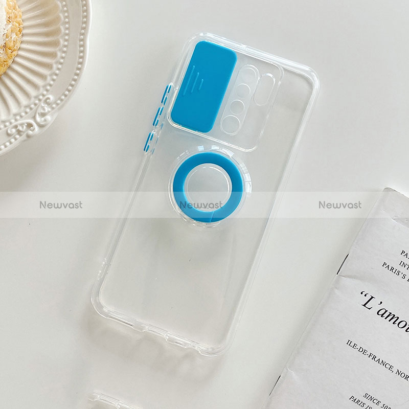 Ultra-thin Transparent TPU Soft Case Cover with Stand for Xiaomi Poco M2 Sky Blue