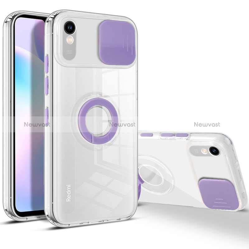 Ultra-thin Transparent TPU Soft Case Cover with Stand for Xiaomi Redmi 9i Purple