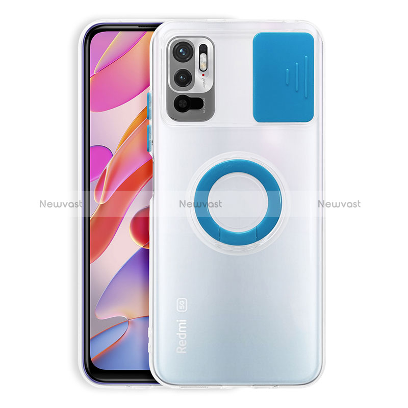 Ultra-thin Transparent TPU Soft Case Cover with Stand for Xiaomi Redmi Note 10 5G Blue