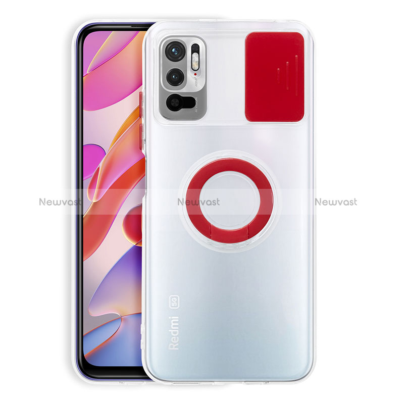 Ultra-thin Transparent TPU Soft Case Cover with Stand for Xiaomi Redmi Note 10 5G Red