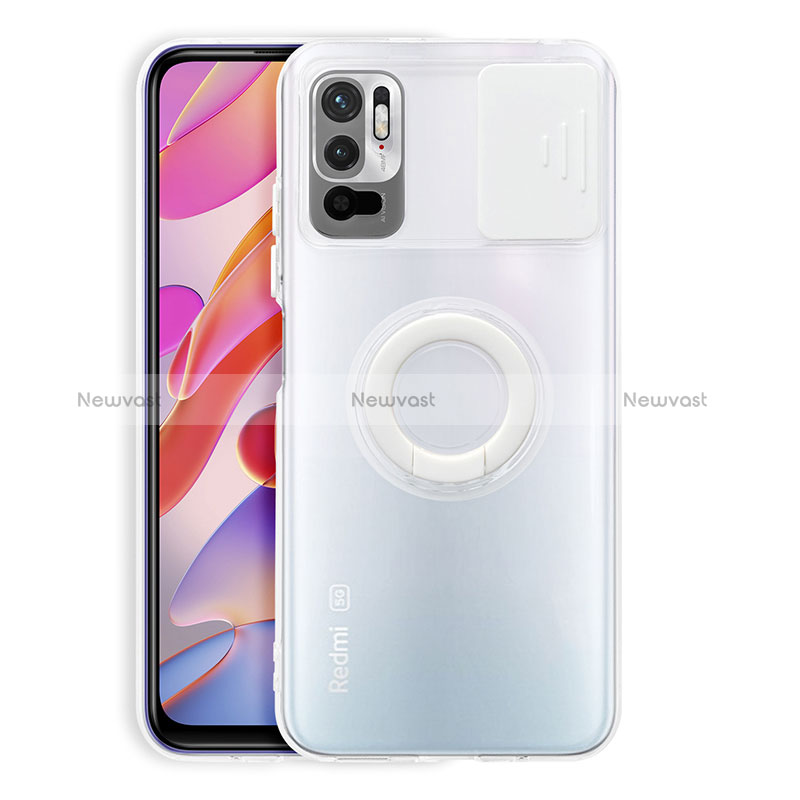 Ultra-thin Transparent TPU Soft Case Cover with Stand for Xiaomi Redmi Note 10 5G White