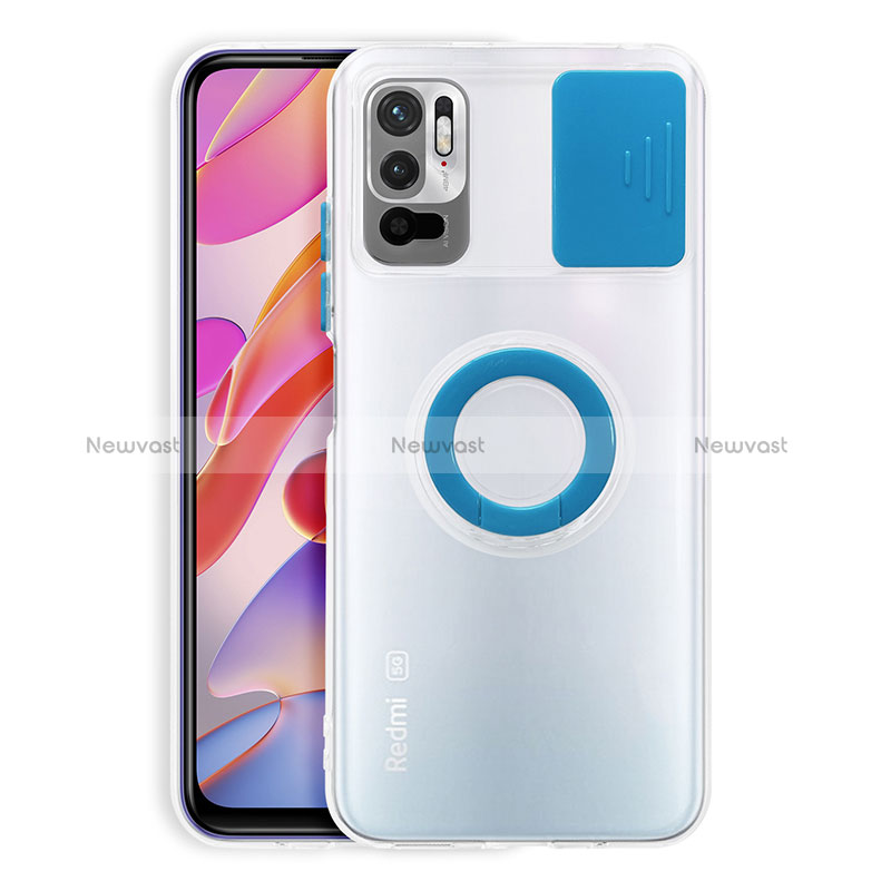 Ultra-thin Transparent TPU Soft Case Cover with Stand for Xiaomi Redmi Note 10T 5G Blue