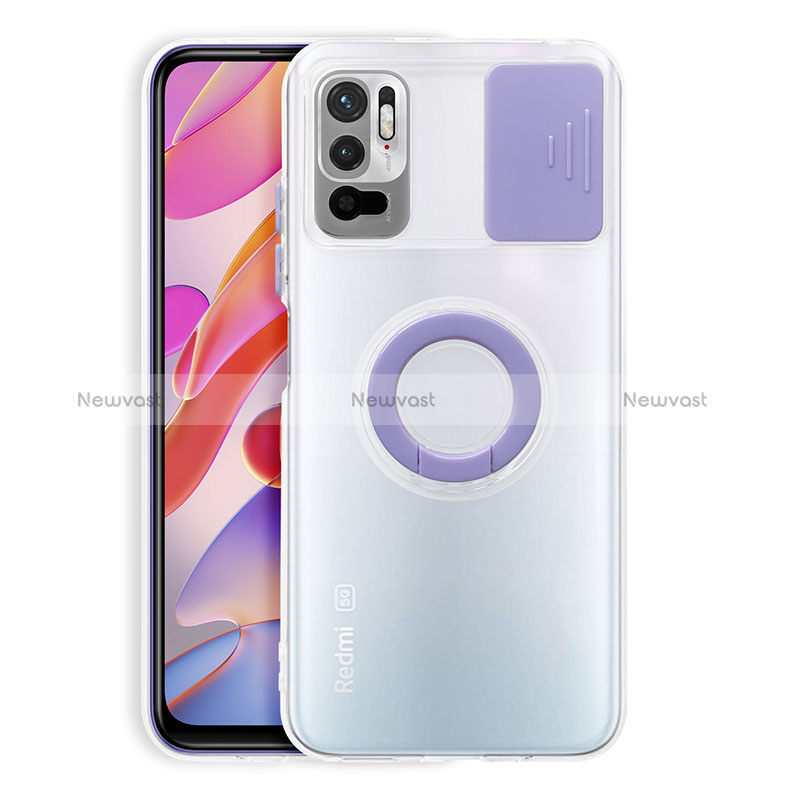 Ultra-thin Transparent TPU Soft Case Cover with Stand for Xiaomi Redmi Note 10T 5G Purple