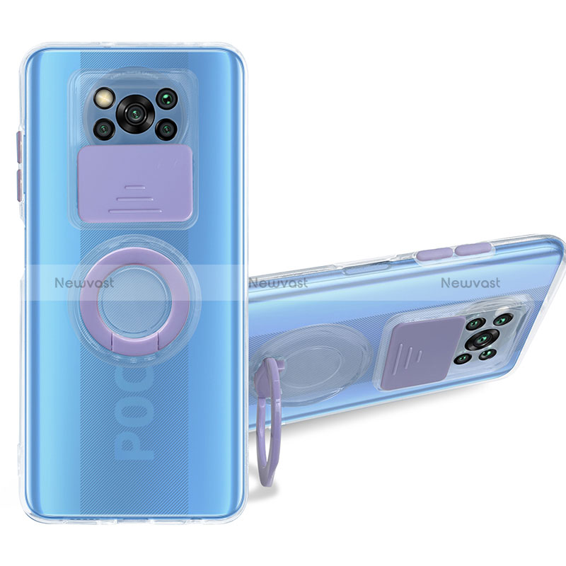 Ultra-thin Transparent TPU Soft Case Cover with Stand MJ1 for Xiaomi Poco X3 NFC Purple