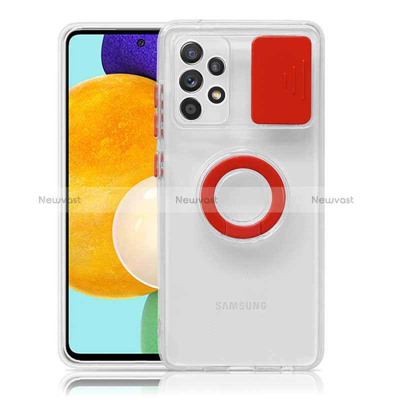 Ultra-thin Transparent TPU Soft Case Cover with Stand S01 for Samsung Galaxy A52 4G Red