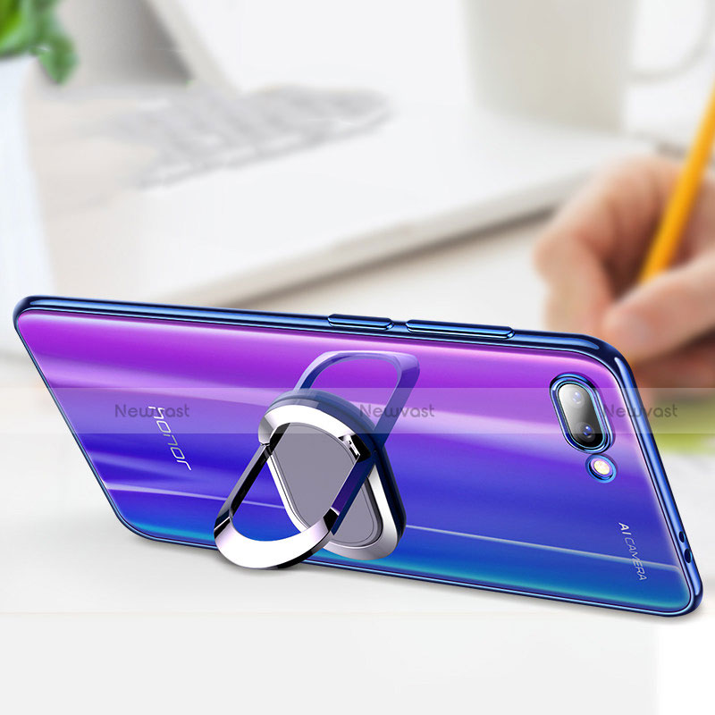 Ultra-thin Transparent TPU Soft Case with Finger Ring Stand for Huawei Honor 10 Blue