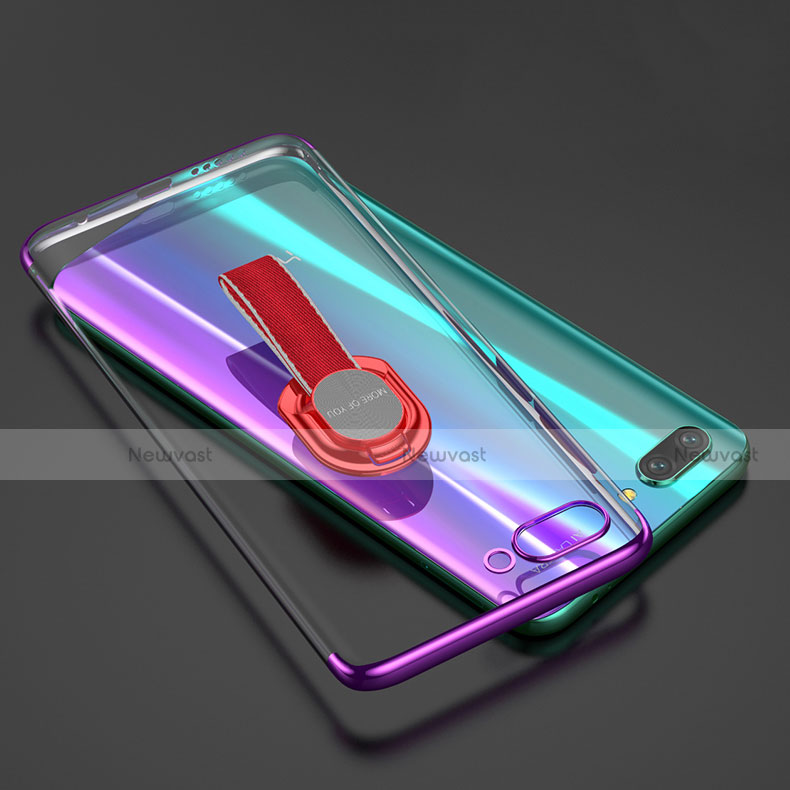 Ultra-thin Transparent TPU Soft Case with Finger Ring Stand for Huawei Honor 10 Purple