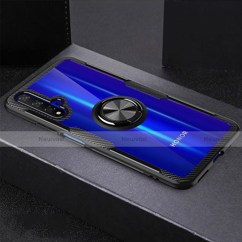 Ultra-thin Transparent TPU Soft Case with Finger Ring Stand for Huawei Honor 20S Black