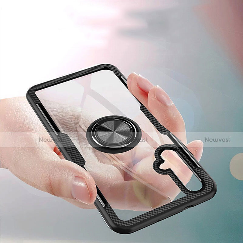 Ultra-thin Transparent TPU Soft Case with Finger Ring Stand for Huawei Honor 20S Black