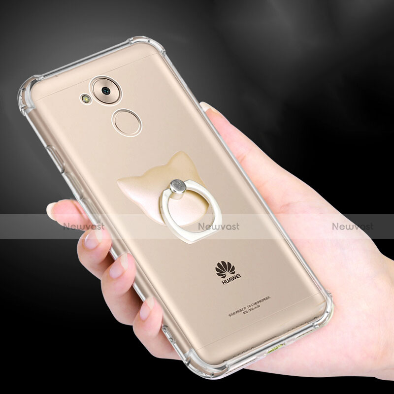 Ultra-thin Transparent TPU Soft Case with Finger Ring Stand for Huawei Honor 6C Clear