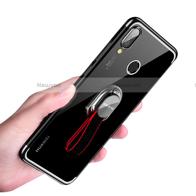 Ultra-thin Transparent TPU Soft Case with Finger Ring Stand for Huawei Nova 3e Black