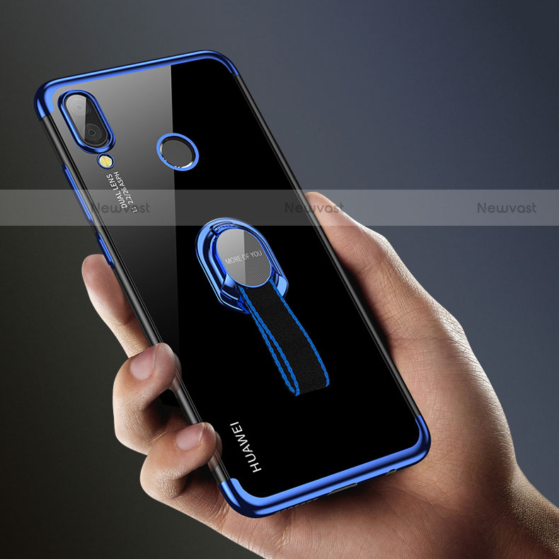 Ultra-thin Transparent TPU Soft Case with Finger Ring Stand for Huawei Nova 3e Blue