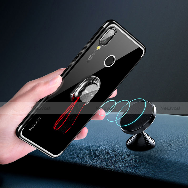 Ultra-thin Transparent TPU Soft Case with Finger Ring Stand for Huawei P20 Lite Black