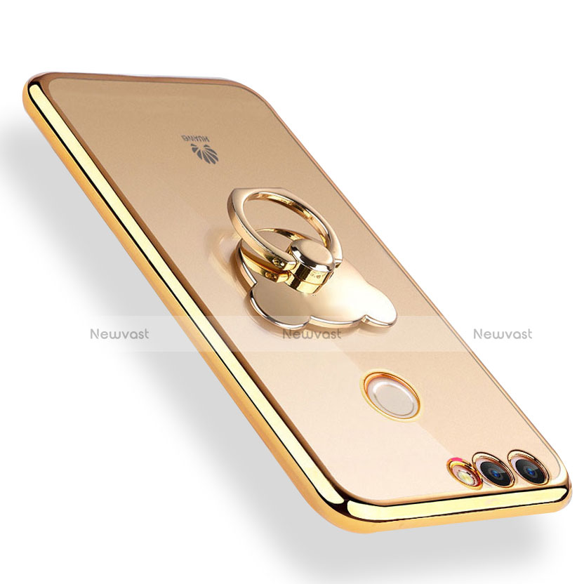 Ultra-thin Transparent TPU Soft Case with Finger Ring Stand for Huawei Y9 (2018) Gold