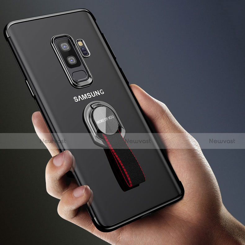 Ultra-thin Transparent TPU Soft Case with Finger Ring Stand for Samsung Galaxy S9 Plus Black