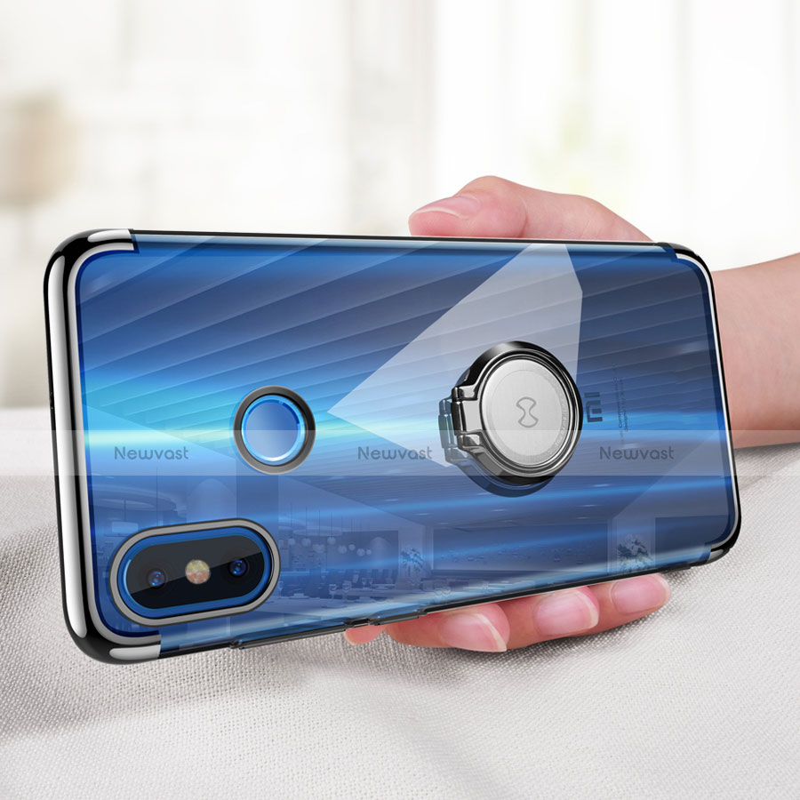 Ultra-thin Transparent TPU Soft Case with Finger Ring Stand for Xiaomi Mi 8 Black