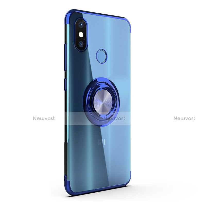 Ultra-thin Transparent TPU Soft Case with Finger Ring Stand for Xiaomi Mi 8 Blue