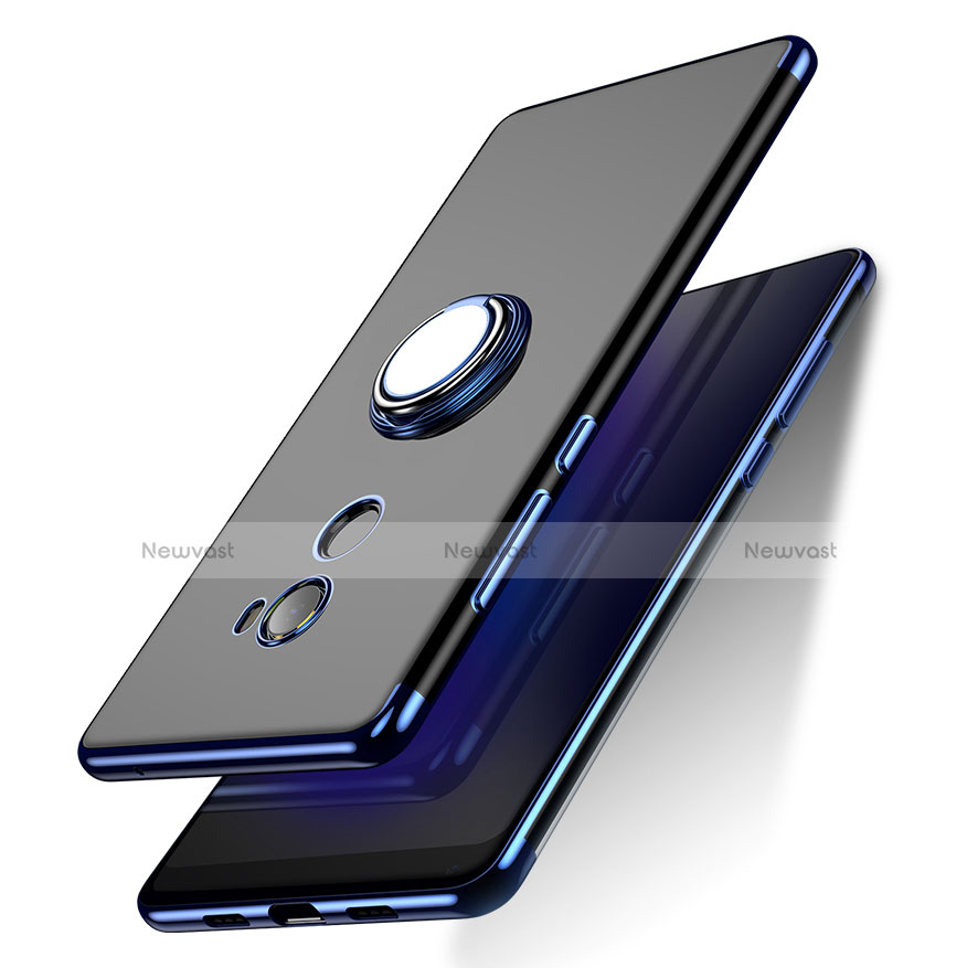 Ultra-thin Transparent TPU Soft Case with Finger Ring Stand for Xiaomi Mi Mix 2 Blue