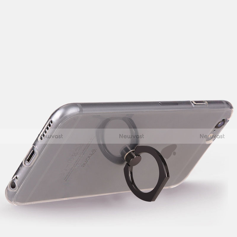 Ultra-thin Transparent TPU Soft Case with Finger Ring Stand S01 for Apple iPhone 6 Black