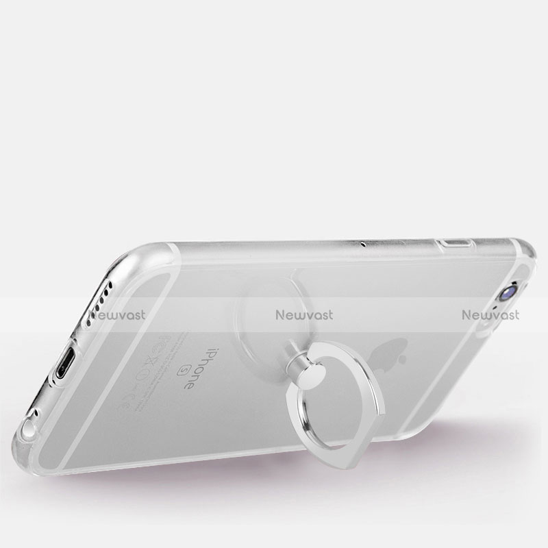 Ultra-thin Transparent TPU Soft Case with Finger Ring Stand S01 for Apple iPhone 6 Silver