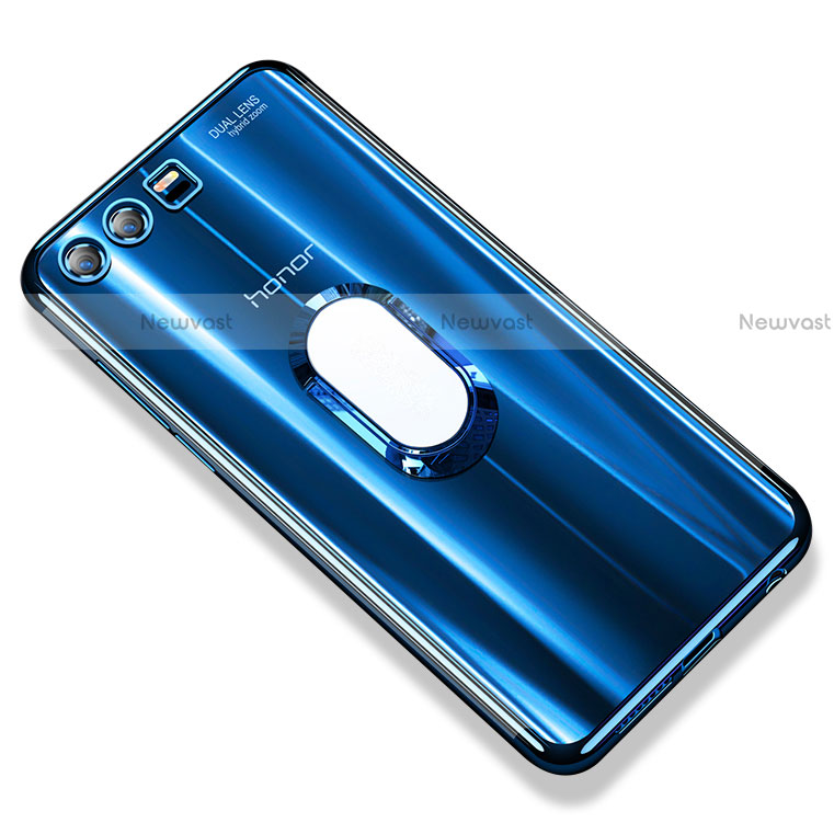 Ultra-thin Transparent TPU Soft Case with Finger Ring Stand S01 for Huawei Honor 9 Blue