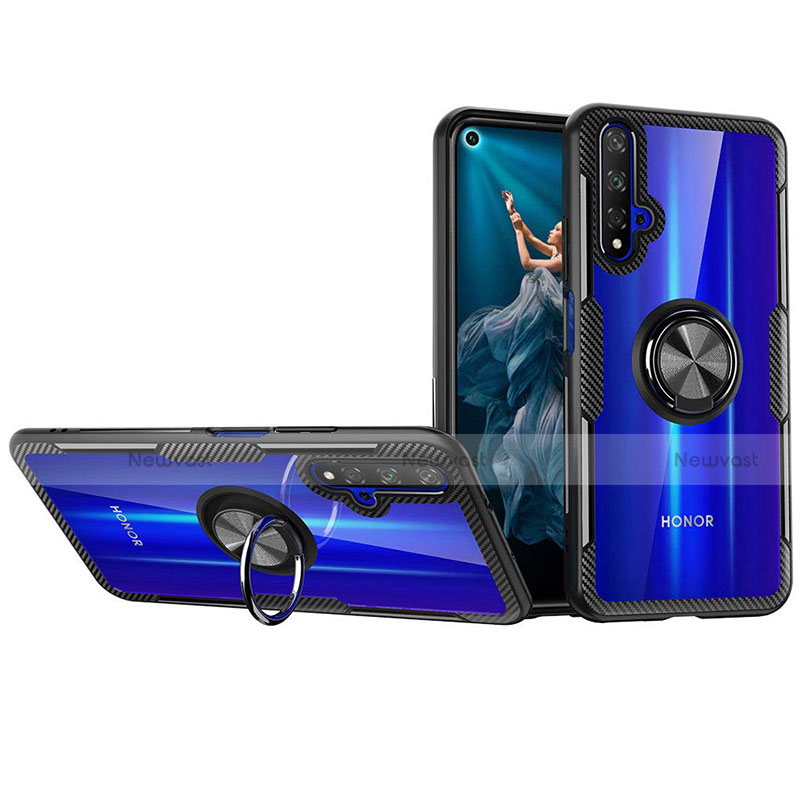 Ultra-thin Transparent TPU Soft Case with Finger Ring Stand T01 for Huawei Nova 5T Blue