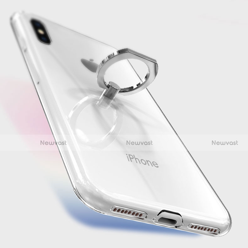 Ultra-thin Transparent TPU Soft Case with Finger Ring Stand V01 for Apple iPhone X