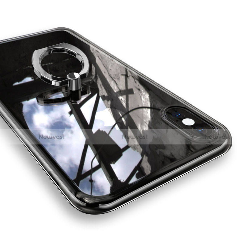 Ultra-thin Transparent TPU Soft Case with Finger Ring Stand V01 for Apple iPhone X Silver