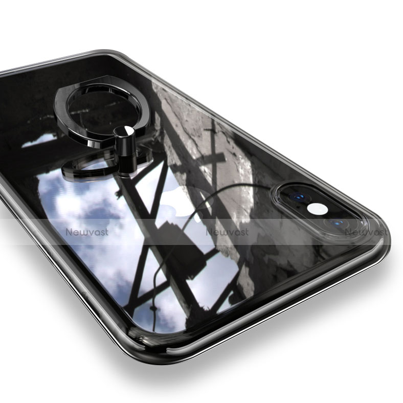 Ultra-thin Transparent TPU Soft Case with Finger Ring Stand V01 for Apple iPhone Xs Black