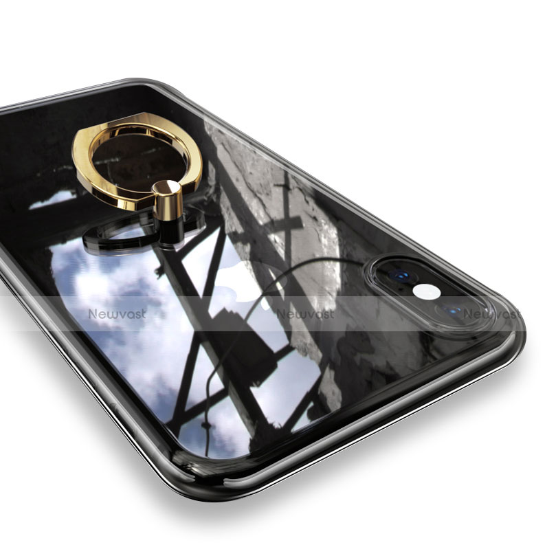 Ultra-thin Transparent TPU Soft Case with Finger Ring Stand V01 for Apple iPhone Xs Gold