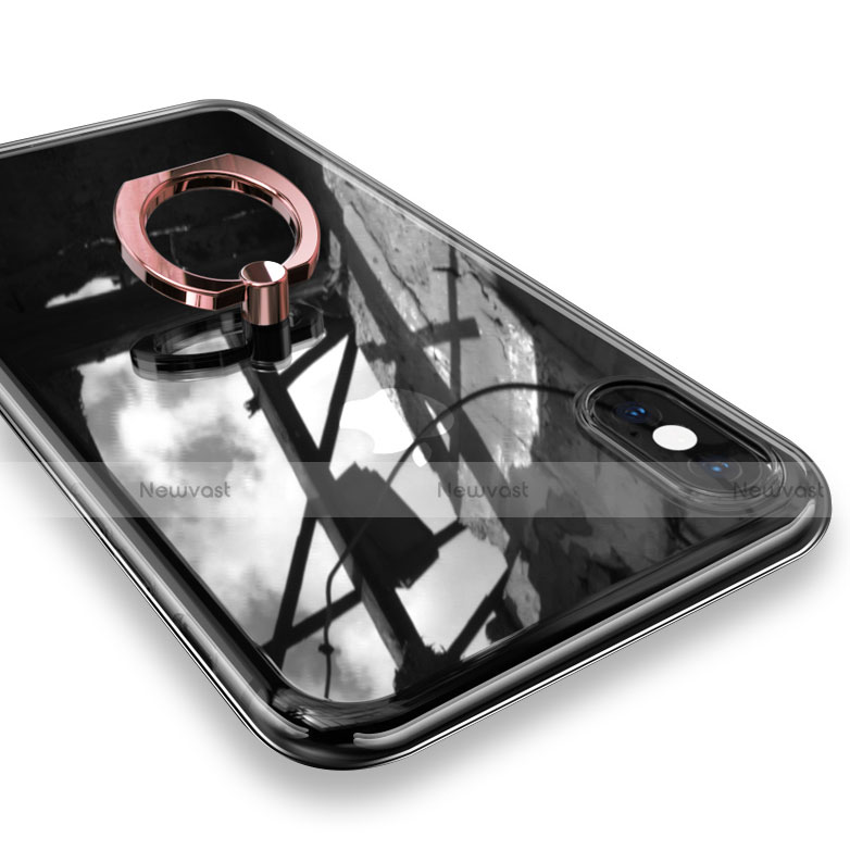 Ultra-thin Transparent TPU Soft Case with Finger Ring Stand V01 for Apple iPhone Xs Max Rose Gold