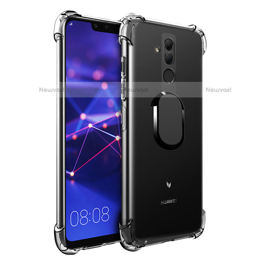 Ultra-thin Transparent TPU Soft Case with Magnetic Finger Ring Stand S01 for Huawei Maimang 7 Black