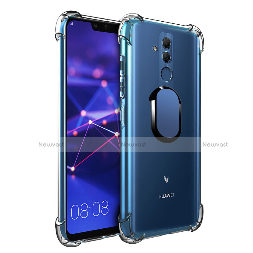 Ultra-thin Transparent TPU Soft Case with Magnetic Finger Ring Stand S01 for Huawei Mate 20 Lite Blue