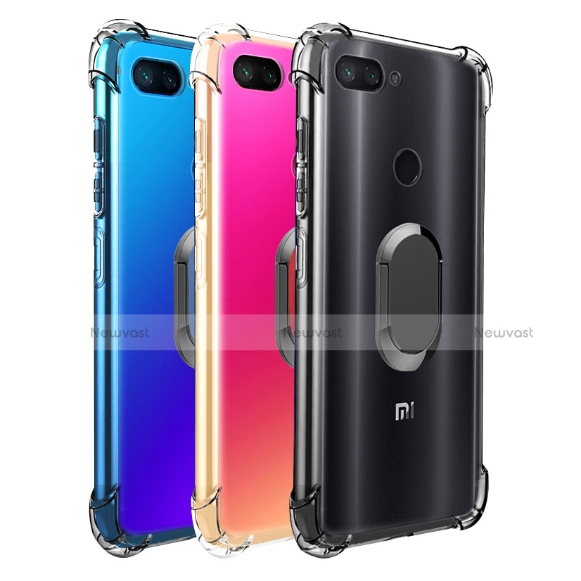 Ultra-thin Transparent TPU Soft Case with Magnetic Finger Ring Stand S01 for Xiaomi Mi 8 Lite