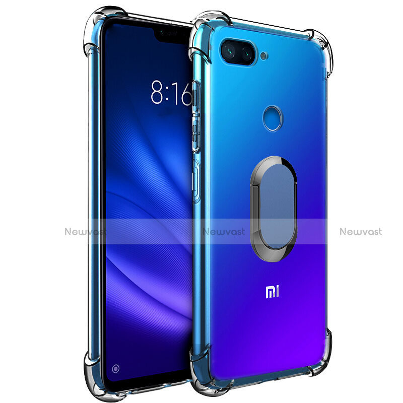 Ultra-thin Transparent TPU Soft Case with Magnetic Finger Ring Stand S01 for Xiaomi Mi 8 Lite Blue