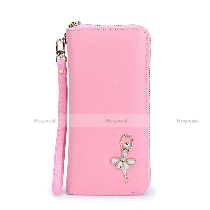 Universal Leather Wristlet Wallet Pouch Case Dancing Girl Pink