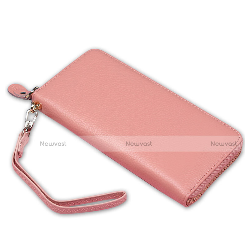 Universal Lichee Pattern Leather Wristlet Wallet Handbag Case H25 Pink