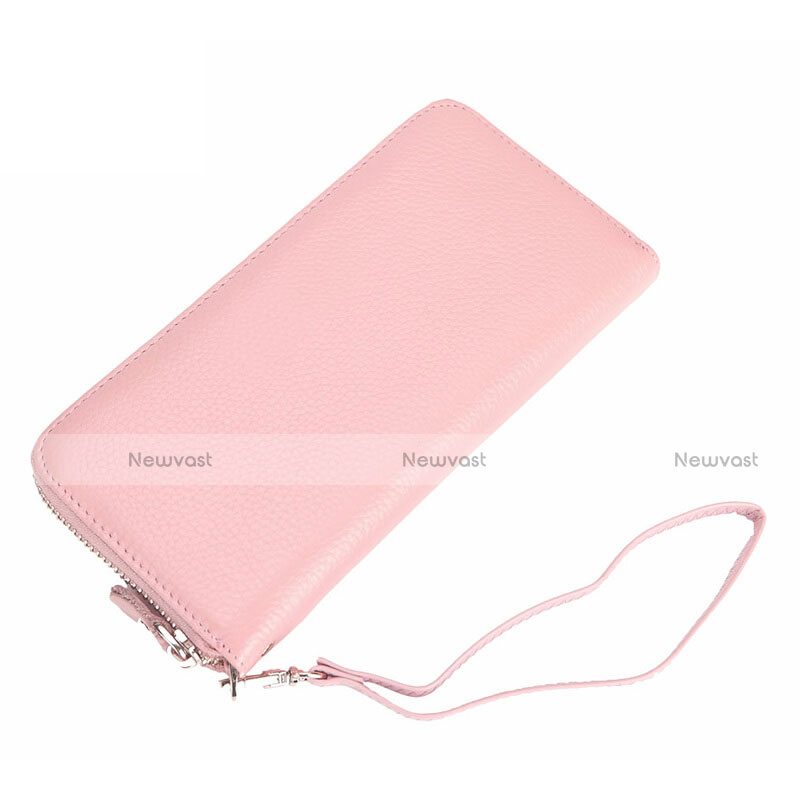 Universal Lichee Pattern Leather Wristlet Wallet Handbag Case Pink